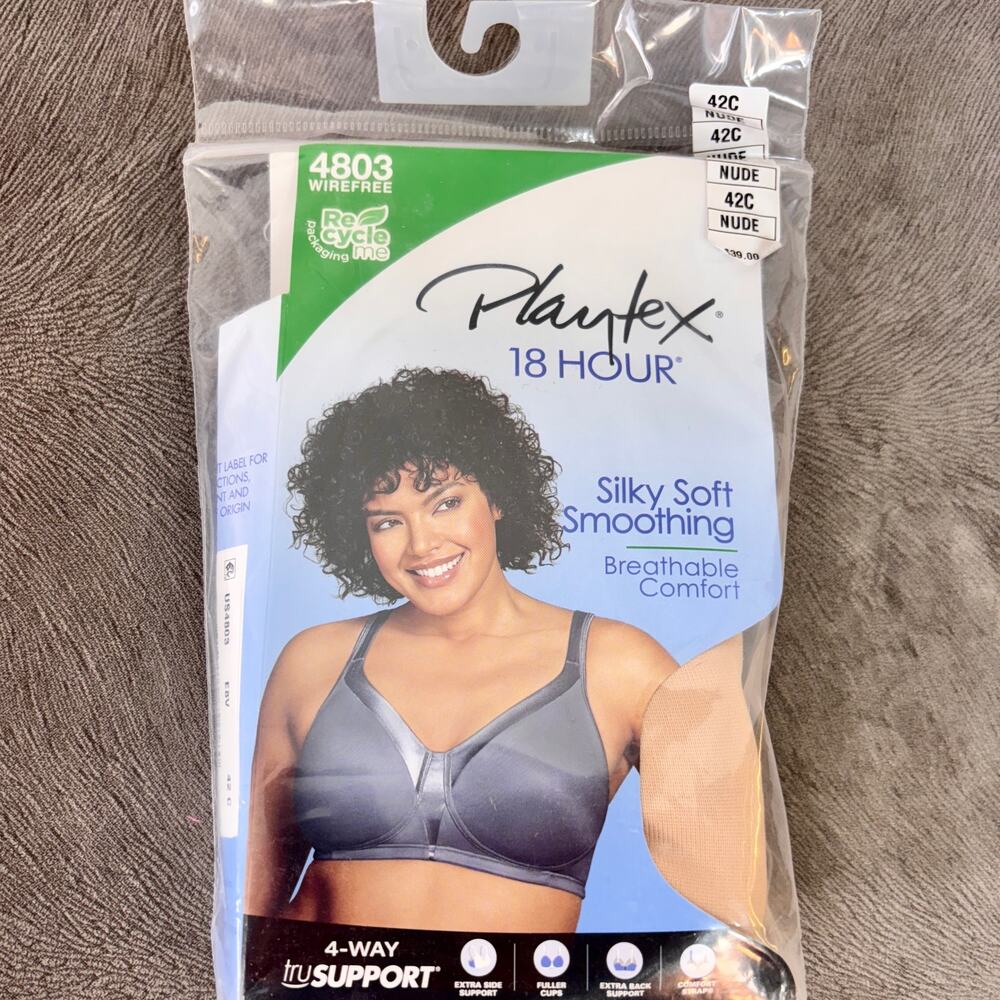 Playtex Full Figure 18 Hour Sleek & Smooth Wireless Bra 4803 Size 42C New Sealed